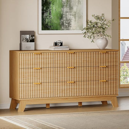 BORNOON Fluted 9 Drawer Dresser, 57.1" Wide Modern Boho Chest of Drawers by BORNOON