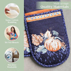 Maison d' Hermine Double Oven Mitts 100% Cotton 7"x35" Double Oven Mitt Heat Resistant BBQ Cooking Gloves with Loop, Baking, Grilling, Home, Kitchen, Handling Hot Pans (Pumpkin Blues)