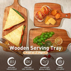 Kathfly 3 Pcs Acacia Wood Cutting Board with Handle Wooden Laser Kitchen Serving Charcuterie Board for Vegetables Meat Pizza Cheese Fruit Bread(17x7, 14x7, 10x7 Inch)