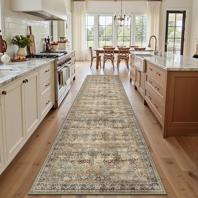 2x8 Hallway Runner Rug, Washable Vintage Retro Long Runner Rugs by Yarooge