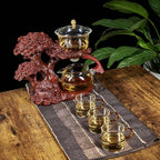 Glass Teapot Set with Infuser Semi Automatic Tea Set Magic Teapot (Tree - red)