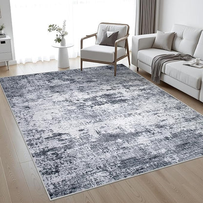 Area Rug Living Room: 4x6 Modern Washable Indoor Soft Carpet Grey | by FXRHLP