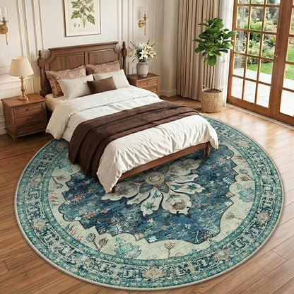 RELEANY Washable Area Rug, Round 10ft, Water Repellent, Pet Friendly, Vintage - Image 2