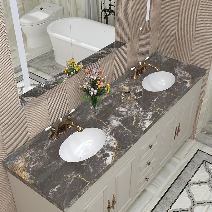 BAYYA 48"x354" Extra Wide Marble Contact Paper Dark Grey Marble Wallpaper Peel - Image 9