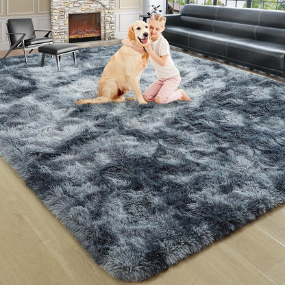 5x7 Tie-Dyed Blue and Grey Fluffy Soft Area Rug Non-Slip - Image 9