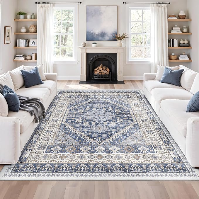 7x9 Area Rugs for Living Room, Large Washable Rug, Dining Room, Low Pile by Zesthome