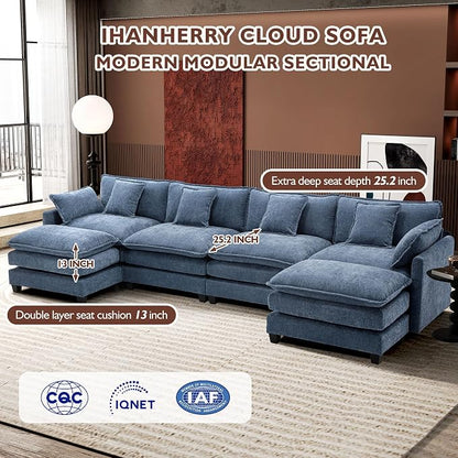 Ihanherry 146" U-Shaped Modern Sofa Modular Sectional Cloud Couch - Image 3