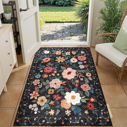 DUKINO 3x4 Area Rug, Floral Washable Rug - Image 4
