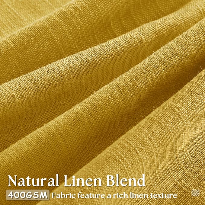 Mustard Yellow Pleated Semi Sheer Linen Curtains 96 Inches Long 2 Panel Set | - Image 3