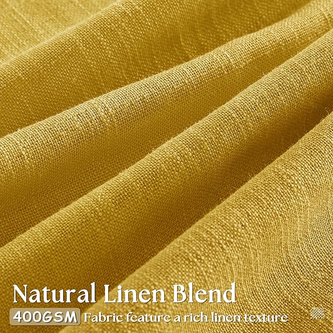 Mustard Yellow Pleated Semi Sheer Linen Curtains 120 Inches Long 2 Panel | - Image 3