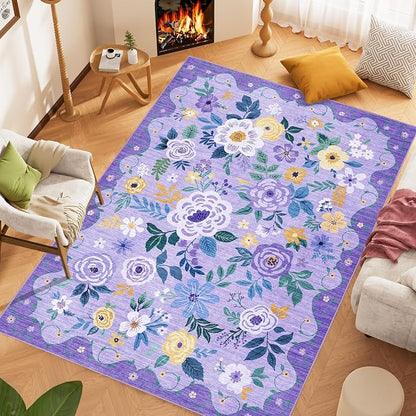 DUKINO 5x7 Area Rugs, Floral Washable Rug - Image 7