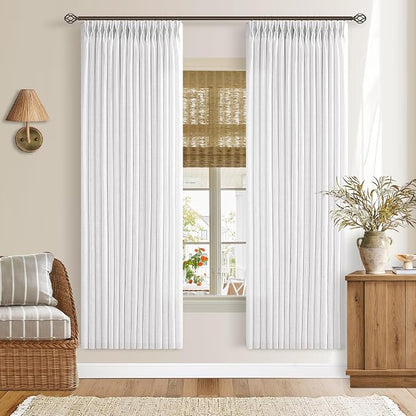 Pinch Pleat Snow White 72 Inch Flax Semi Sheer Linen Curtains 50W | Pinch by Twodrapes
