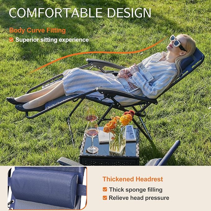 Sweetcrispy Zero Gravity Chairs Set of 2, Outdoor Folding Reclining Lounge Chair - Image 3