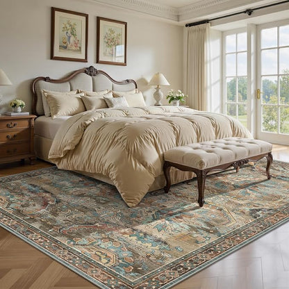 5x7 Area Rugs, Vintage Retro Soft Washable Rug, Non-Slip Low Pile Rugs - Image 4