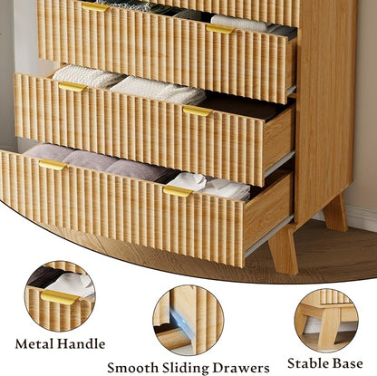 BORNOON 46" Tall Dresser for Bedroom, 6-Drawer Fluted Chest of Drawers - Image 5