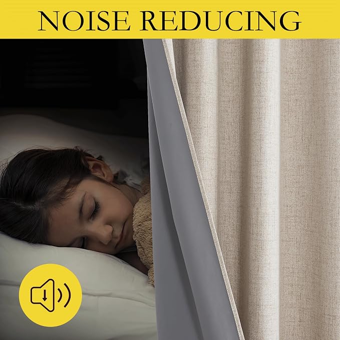 NICETOWN Full Blackout Oatmeal Linen Curtains 102" Length - Image 3