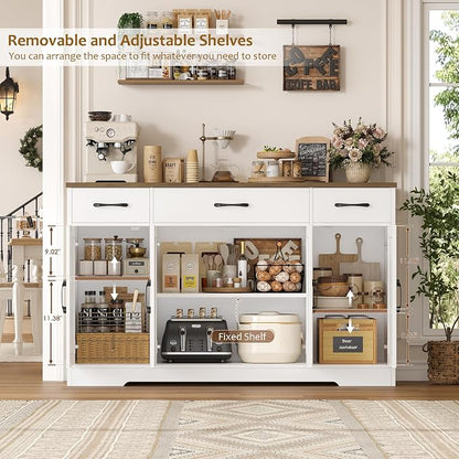 HOSTACK Buffet Cabinet with Drawers, Modern Farmhouse Coffee Bar Station Wood - Image 6