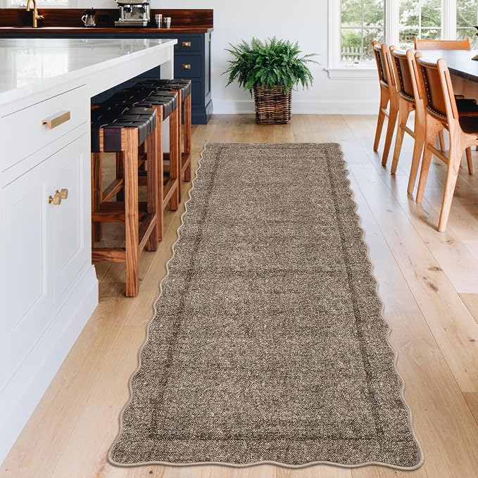 GarveeHome Scalloped Washable Runner Rug 2x8 Modern Non Slip Kitchen Runner | - Image 2
