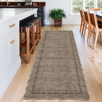 GarveeHome Scalloped Washable Runner Rug 2x6 Non Slip Kitchen Rug, Taupe | - Image 4