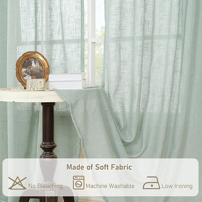 Light Sage Linen Sheer Curtains 84 inch Length 2 Panels, 34 x 84 Inch | Light - Image 8