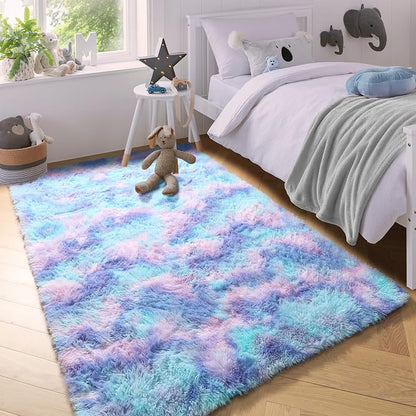 Adorable Rainbow Mermaid Rugs for Girls Bedroom Fluffy Purple Rug 3x5 Ft | - Image 9