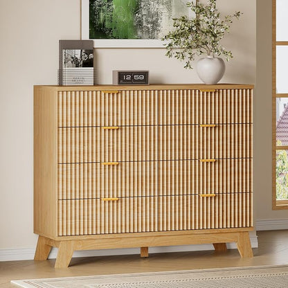 BORNOON Fluted 8 Drawer Tall Dresser, 47.2" Wide Modern Boho Chest of Drawers by BORNOON