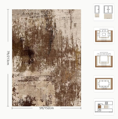 5x7 Area Rugs - Modern Abstract Washable Rug, Ultra Soft Non Slip Low Pile - Image 2