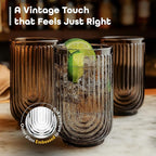 Vintage Glassware Art Deco Highball Glasses Set of 4 Smoke Ribbed Drinking Glasses 17 Oz Black U-Shape Arch Design Colored Cocktail Kitchen Tumblers