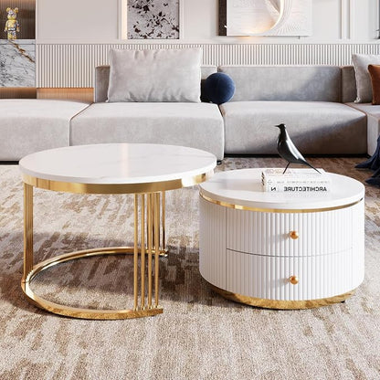 Modern 2 Pieces White Round Nesting Coffee Table by Flieks