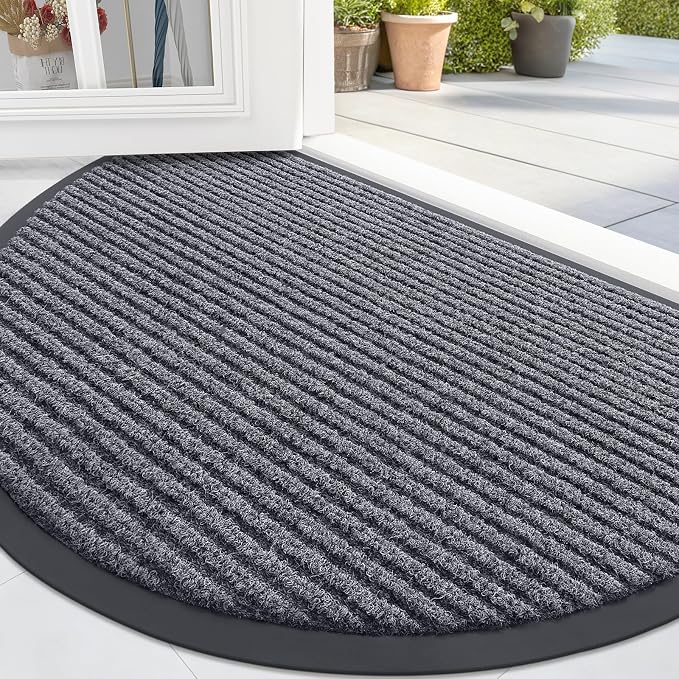 OLANLY Half Circle Front Door Mat 47x34, Waterproof Heavy-Duty Doormat | Grey by OLANLY