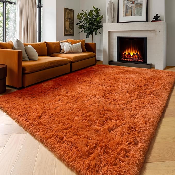 Amdrebio Burnt Orange Large Shag Rug 8x10 - Image 4