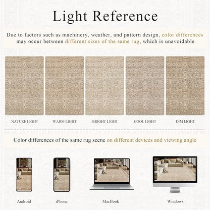 Schweek 8x10 Washable Area Rugs Khaki Vintage Carpet Non Slip - Image 6