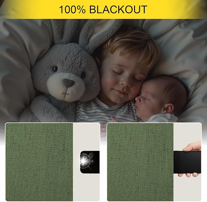 Olive Green Blackout Curtains 84 Inches Long 2 Panels Linen Boho Black Out Dark - Image 4