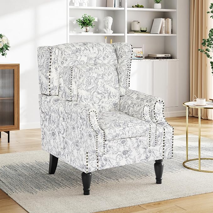 Pia Ricco Set of 2 Floral Accent Chairs, High Back Upholstered Armchairs - Image 5