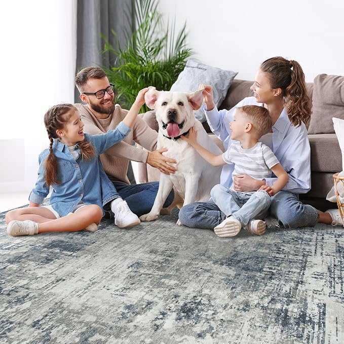 8x10 Area Rugs for Living Room Bedroom Dining Room Washable Blue Grey | Soft - Image 7