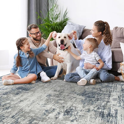 8x10 Area Rugs for Living Room Bedroom Dining Room Washable Blue Grey | Soft - Image 7