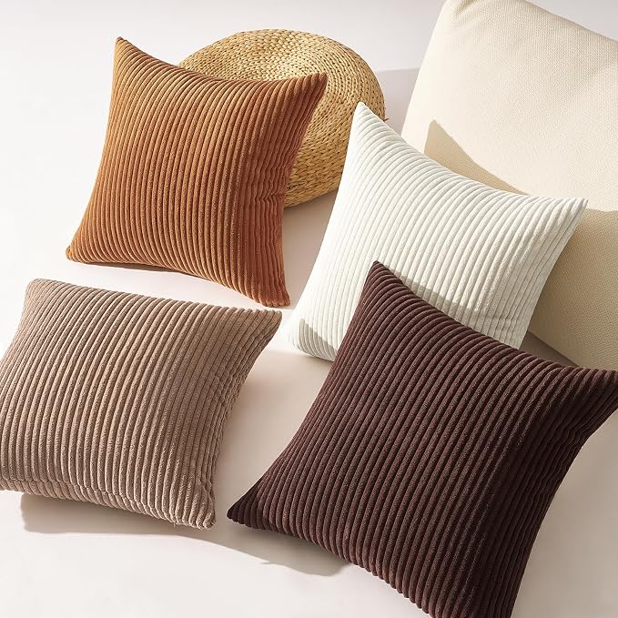 Topfinel 20 by 20 Pillow Covers Set of 4 Rustic Modern Soft Corduroy Striped - Image 6