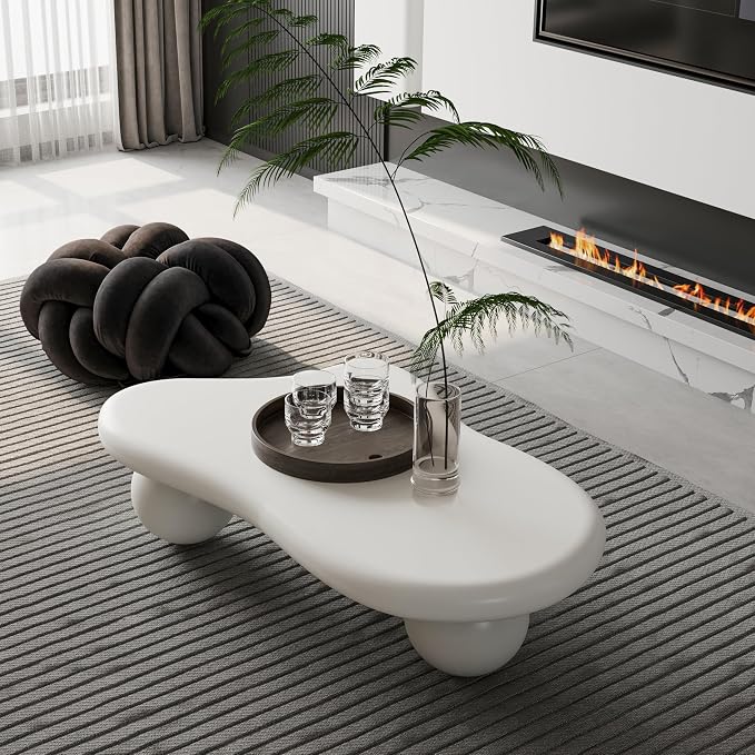 47.2” Cloud Coffee Table with 3 Ball Legs, Modern Irregular Center Table - Image 3