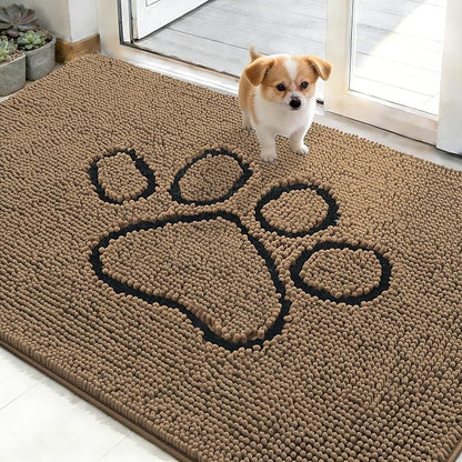 OLANLY Dog Door Mat for Muddy Paws 48x30, Paw Print Design Chenille Mud Mat | by OLANLY