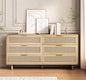 6 Drawer Double Dresser for Bedroom, Natural Rattan Modern Drawer Chest by Fsbecl