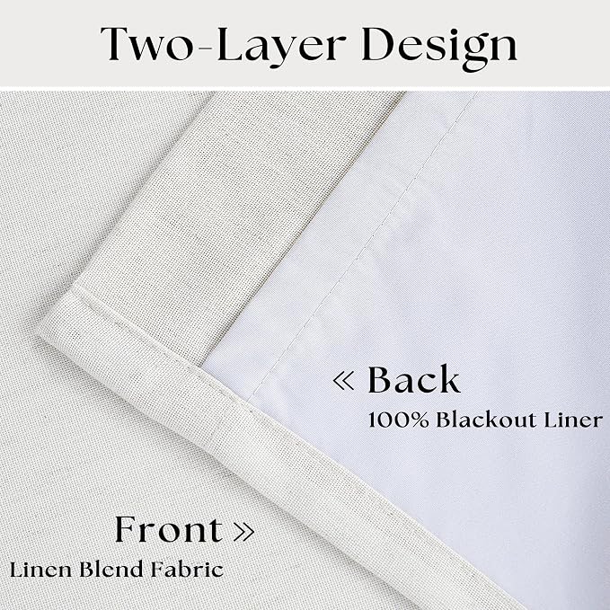 100% Blackout Pinch Pleated Linen 84 Inch Curtains 2 Panels Beige White | 2 - Image 4