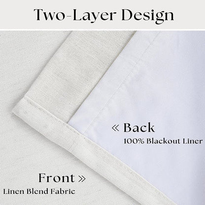 100% Blackout Pinch Pleated Linen 84 Inch Curtains 2 Panels Beige White | 2 - Image 4