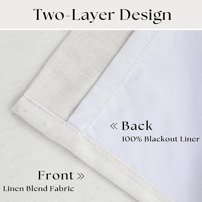 Off White Pinch Pleated 100% Blackout Curtains 102 Inches Long | Linen Blend - Image 4
