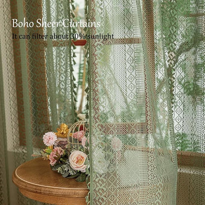 Sutuo Home Olive Green Boho Sheer Curtains 90 Inches Long - Image 3
