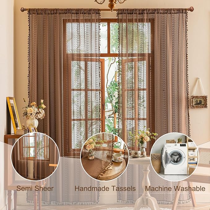 Sutuo Home Boho Lace Curtains 2 Panels Set - Image 3