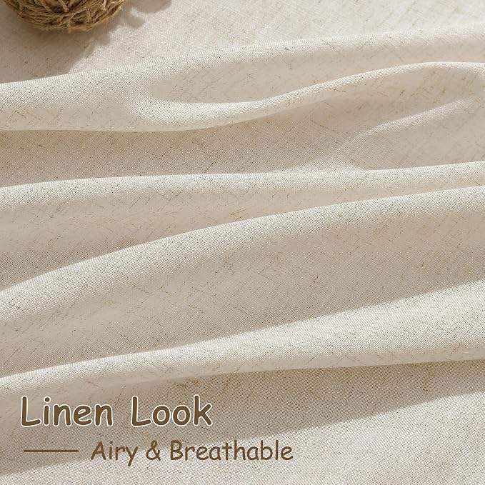 Cream Beige Linen Curtains for Living Room 105 Inches Long Light Filtering Semi - Image 4