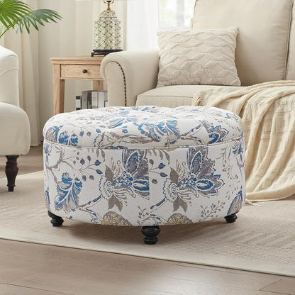HUIMO 30-Inch Round Storage Ottoman, Modern Button Tufted Coffee Table by HUIMO