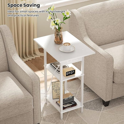 Asgolion Tall Side Table with Charging Station, Skinny End Table Nightstand - Image 4