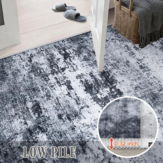 Area Rug Living Room: 6x6 Modern Washable Indoor Carpet Black | - Image 9