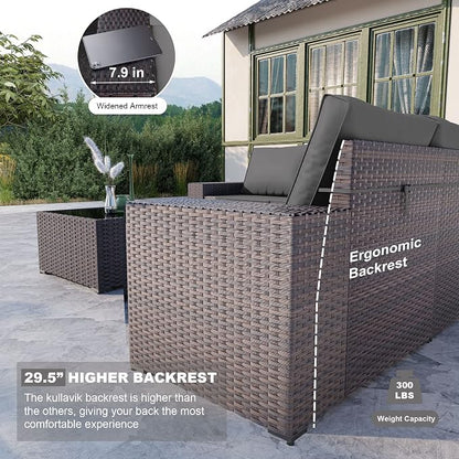 Kullavik Outdoor Patio Furniture Set, 12 Pieces Sectional Rattan Sofa Set Brown - Image 2